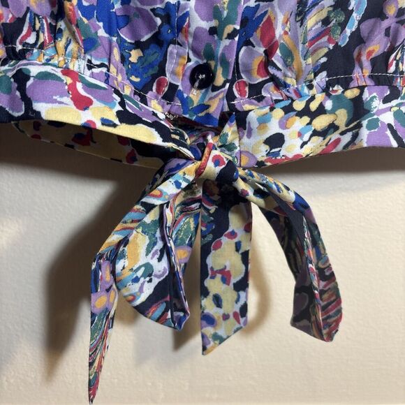 AQUA Multi-Color Floral Crop Sleeveless Tank Top Back Button Tie Women's XL - Picture 12 of 14